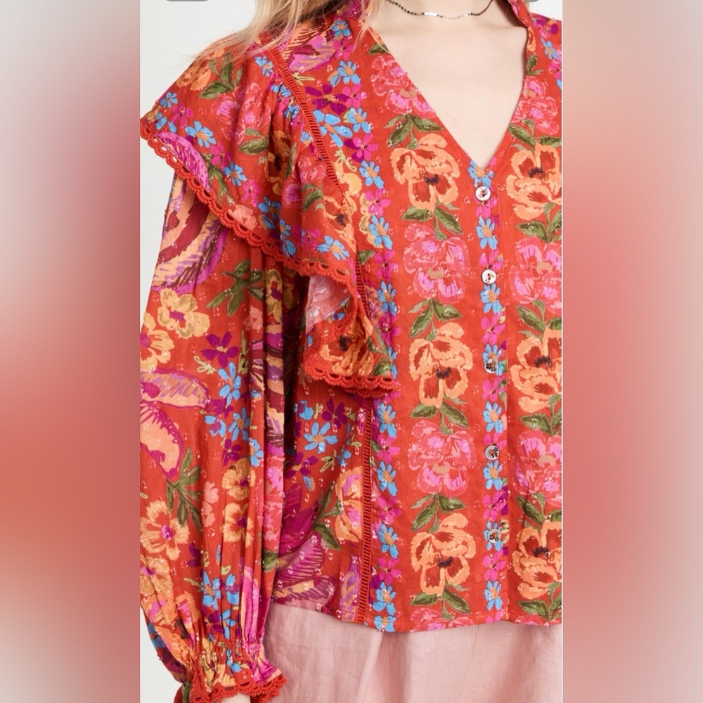 Farm Rio Red Spring Bananas Blouse NWT - Picture 9 of 11
